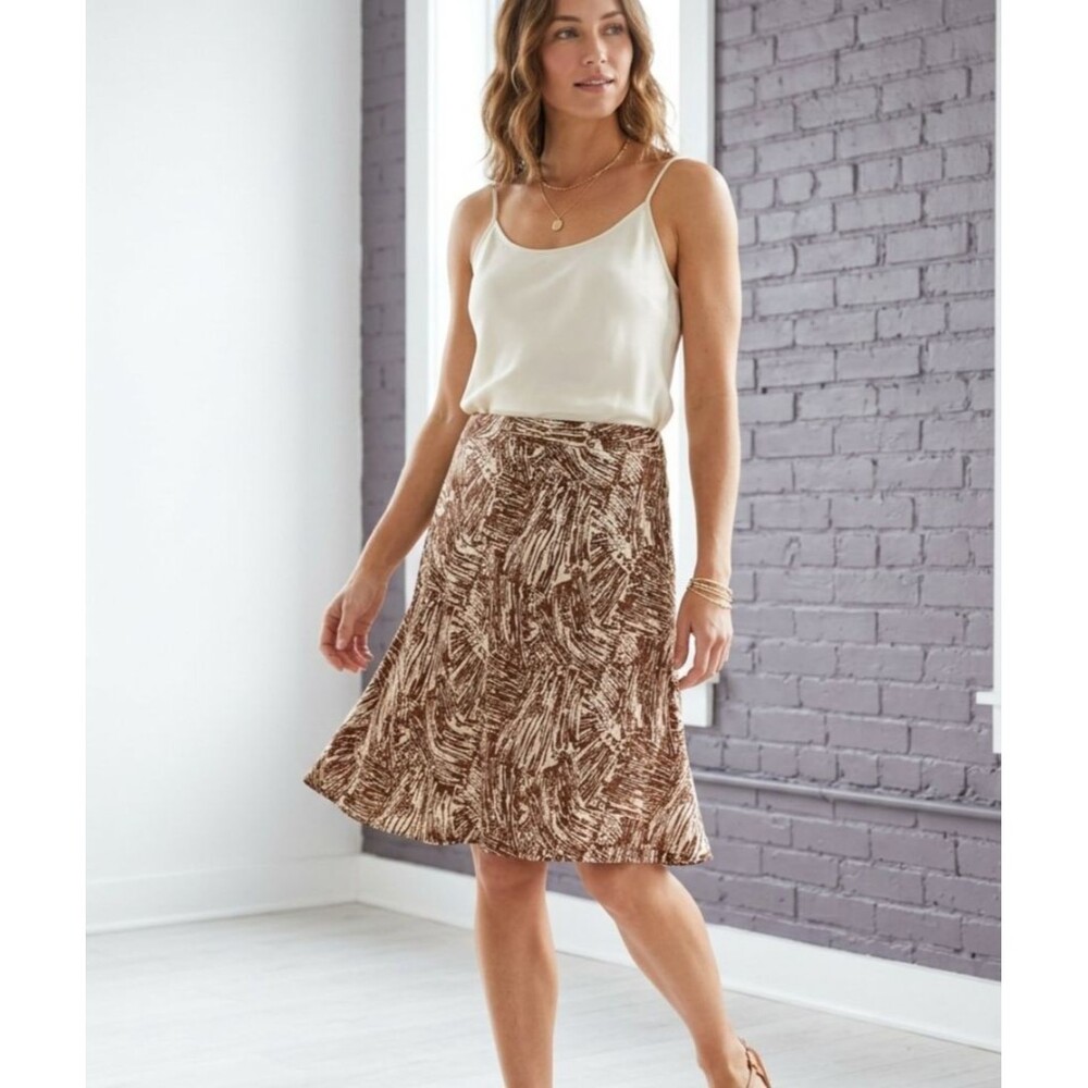 Merona A-Line Skirt Women's Size 16 Brown Beige Abstract Side Zip Silk Flowy